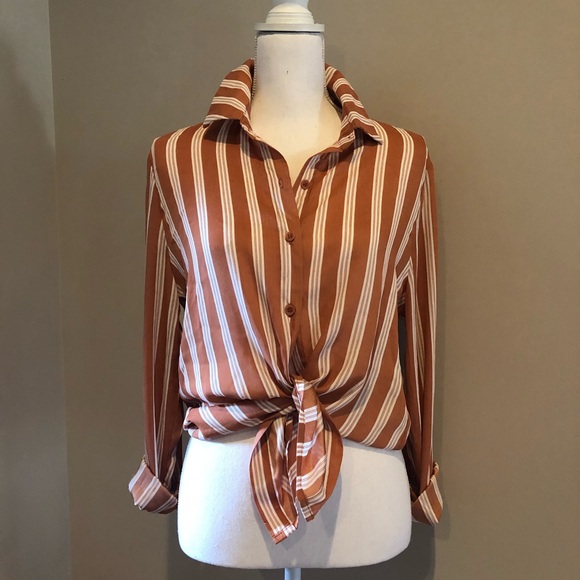 NASTY GAL button front top SOLD OUT peach stripe - Picture 4 of 8